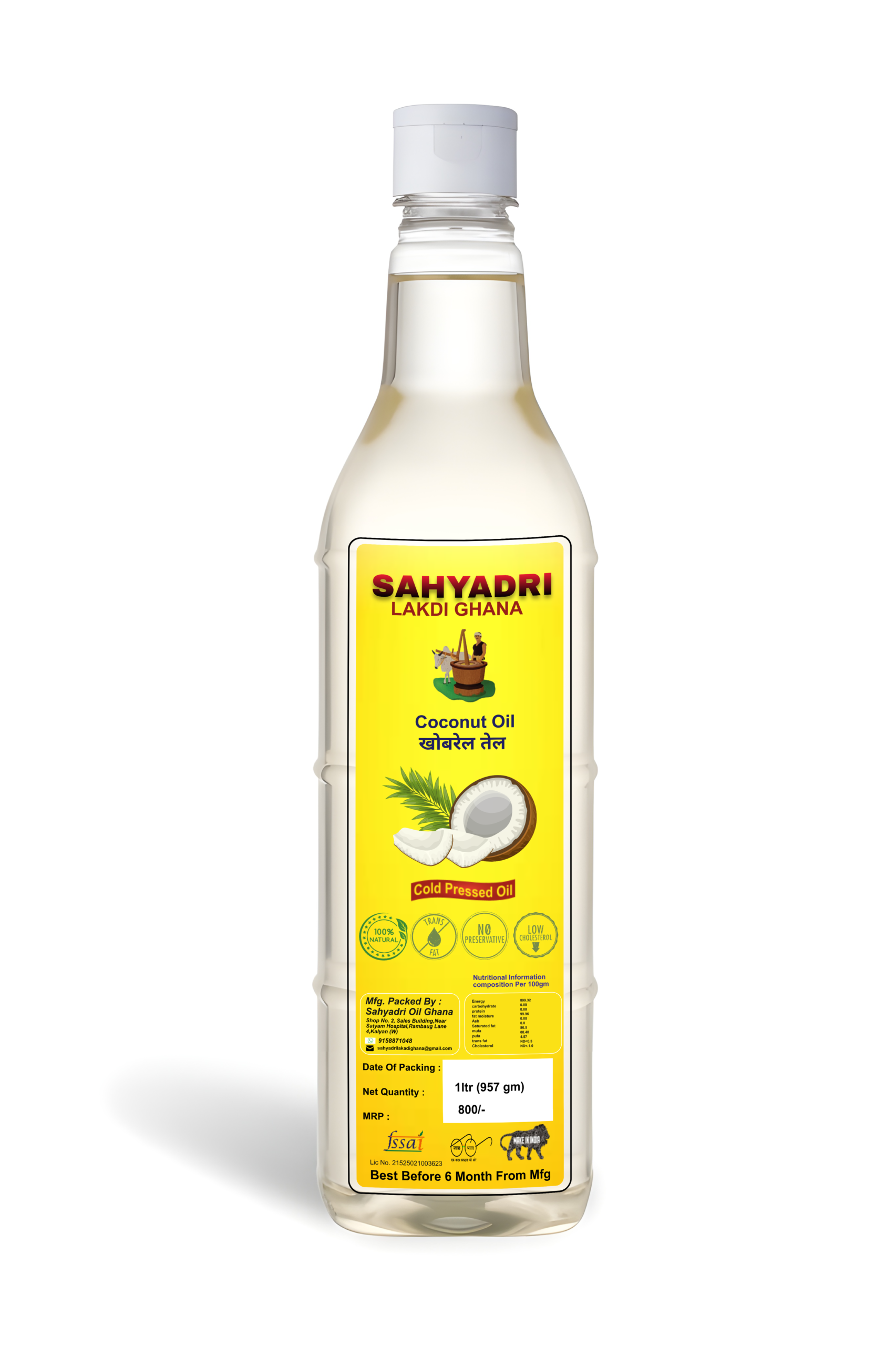 Coconut Oil 1 LTR Pure Cold Pressed Coconut Oil – Natural Wood Pressed Oil for Cooking & Wellness - Image 1